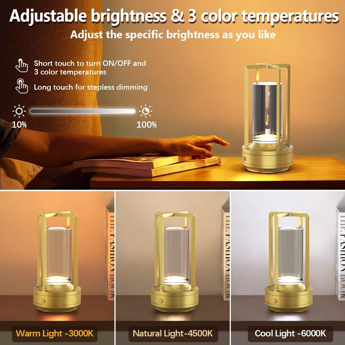 Juego de 2 Lámparas de Mesa Inalámbricas Recargables LED Oro