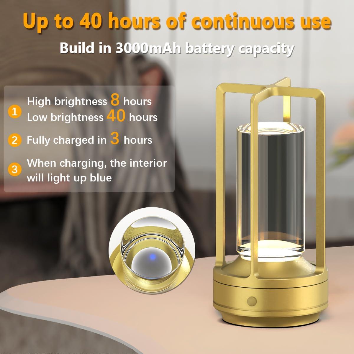 Juego de 2 Lámparas de Mesa Inalámbricas Recargables LED Oro