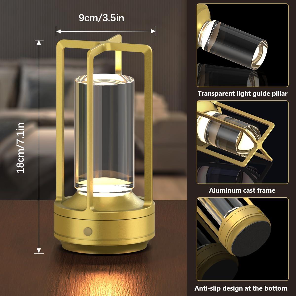 Juego de 2 Lámparas de Mesa Inalámbricas Recargables LED Oro