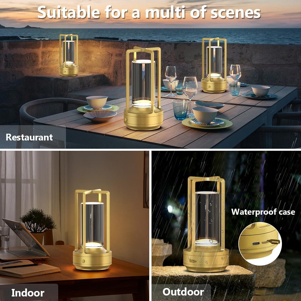 Juego de 2 Lámparas de Mesa Inalámbricas Recargables LED Oro