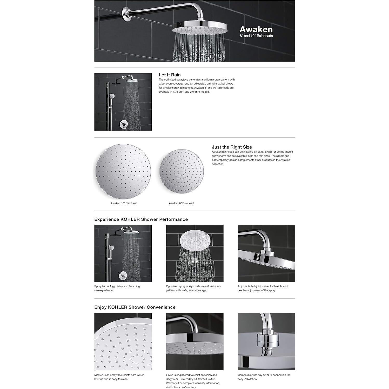 Cabezal de Ducha de Lluvia KOHLER 76464-G-CP 6.6 L/min Cromo