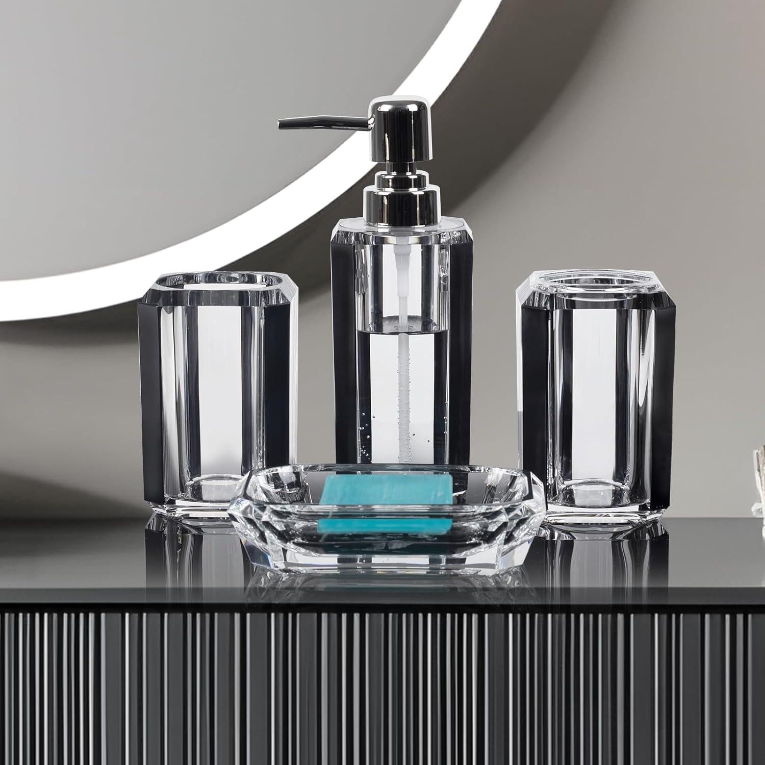 Juego de Accesorios de Baño Acrílico LGURT 4 Piezas Negro