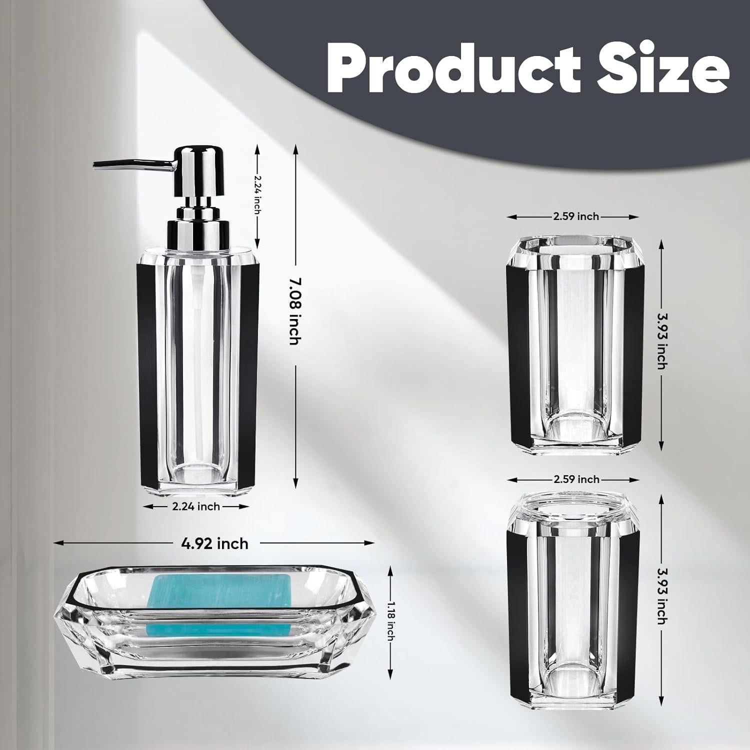 Juego de Accesorios de Baño Acrílico LGURT 4 Piezas Negro