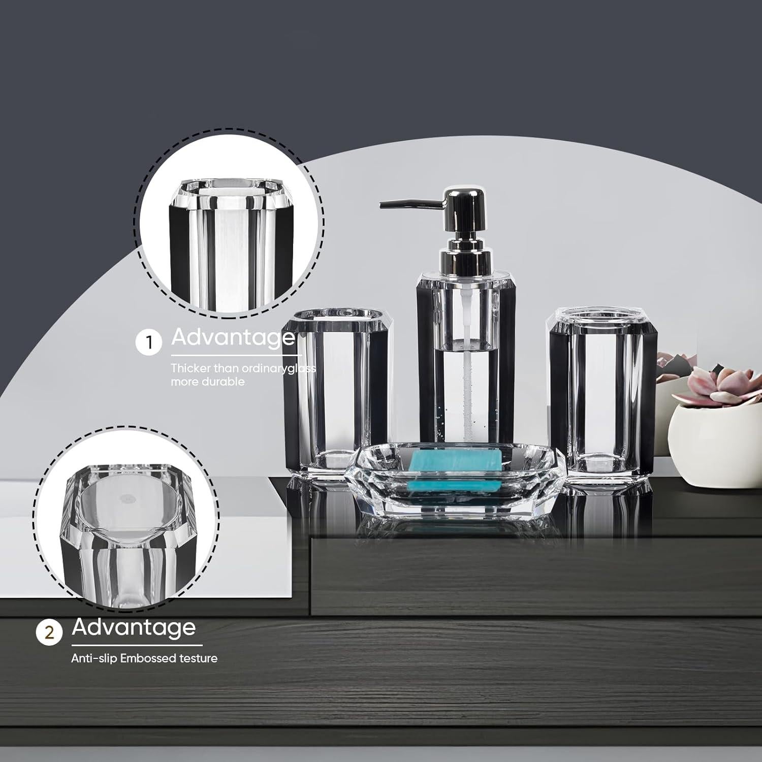 Juego de Accesorios de Baño Acrílico LGURT 4 Piezas Negro