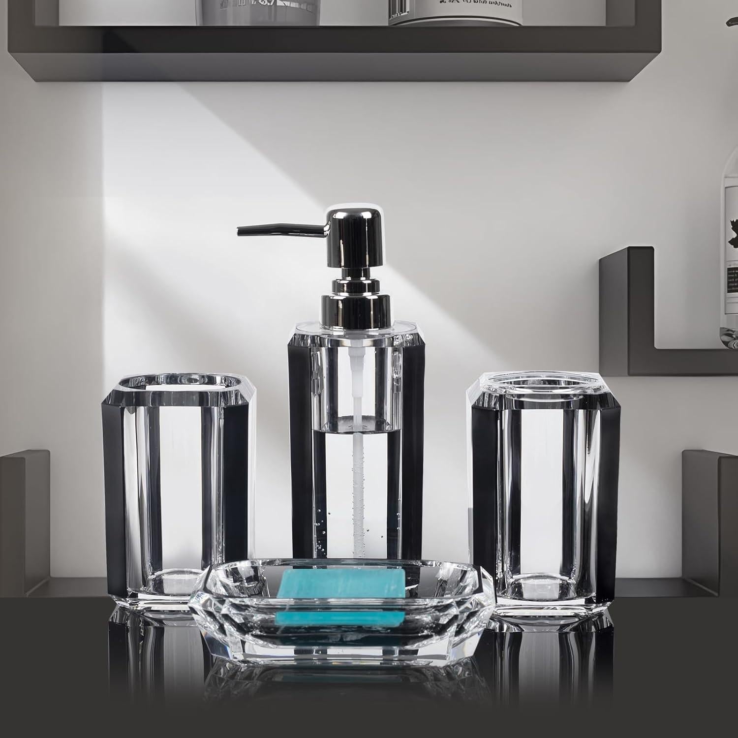 Juego de Accesorios de Baño Acrílico LGURT 4 Piezas Negro