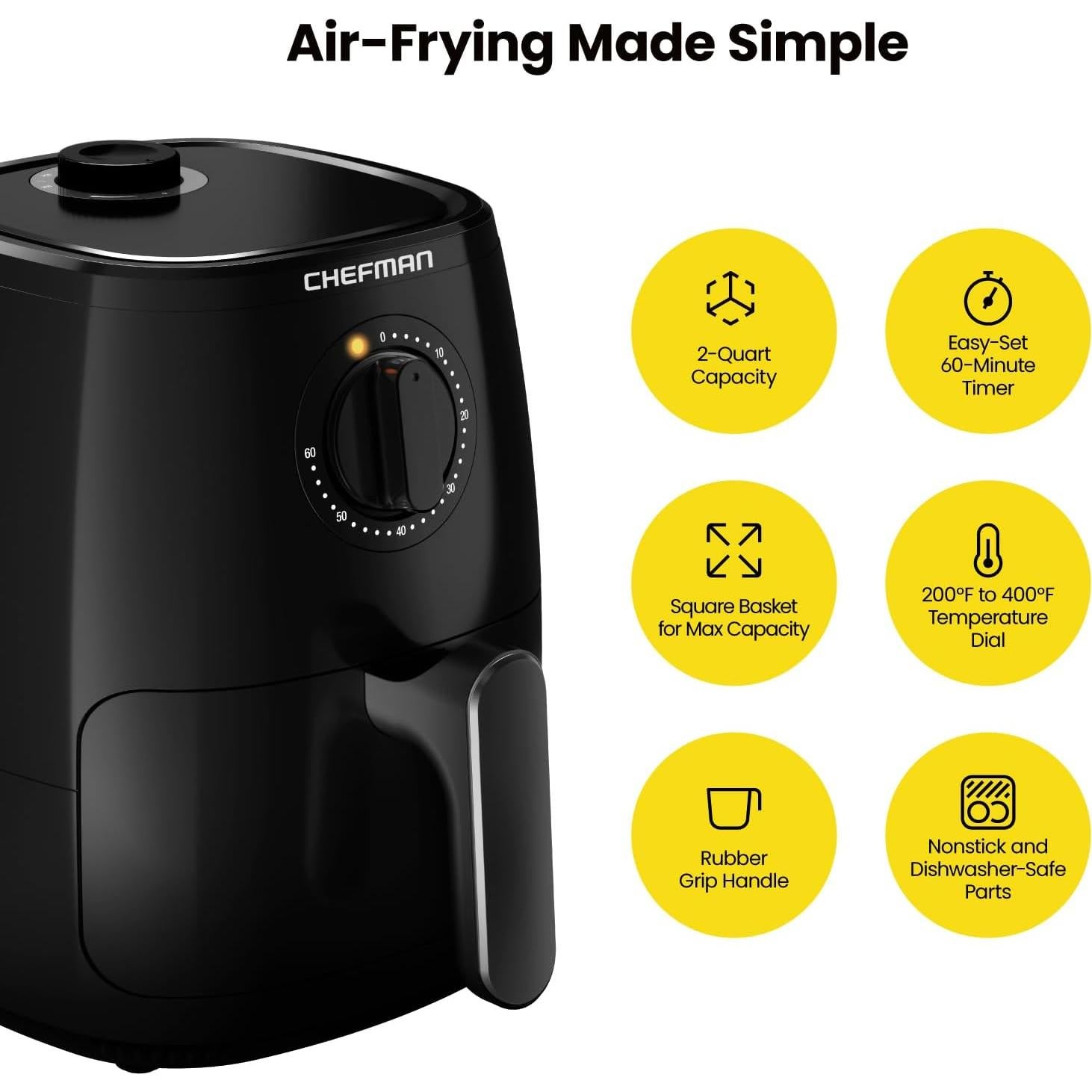 Freidora de Aire Chefman TurboFry 2 Cuartos Negra - 1000W
