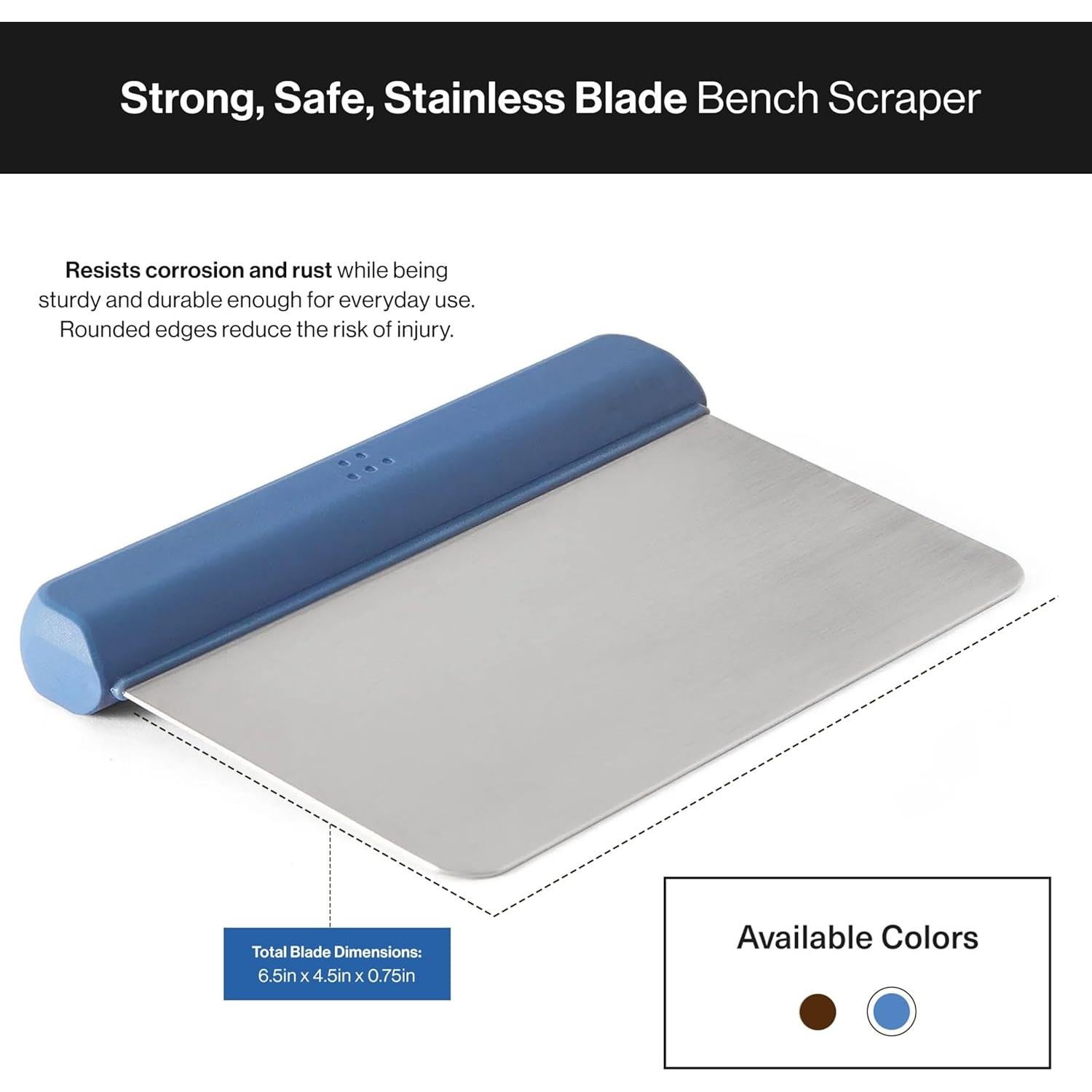Misen Stainless Steel Bench Scraper - Versatile Food Scraper with Blue Handle - Ideal for Kitchen, Pastry & Dough - Durable Cutting Board Scraper Tool for Effortless Transfer into Pots & Pans - Blue