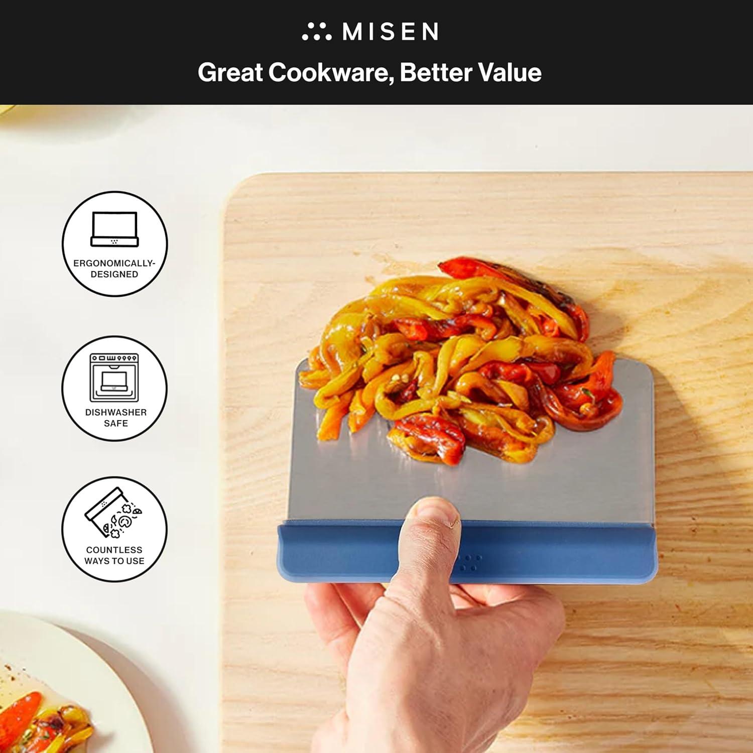 Misen Stainless Steel Bench Scraper - Versatile Food Scraper with Blue Handle - Ideal for Kitchen, Pastry & Dough - Durable Cutting Board Scraper Tool for Effortless Transfer into Pots & Pans - Blue