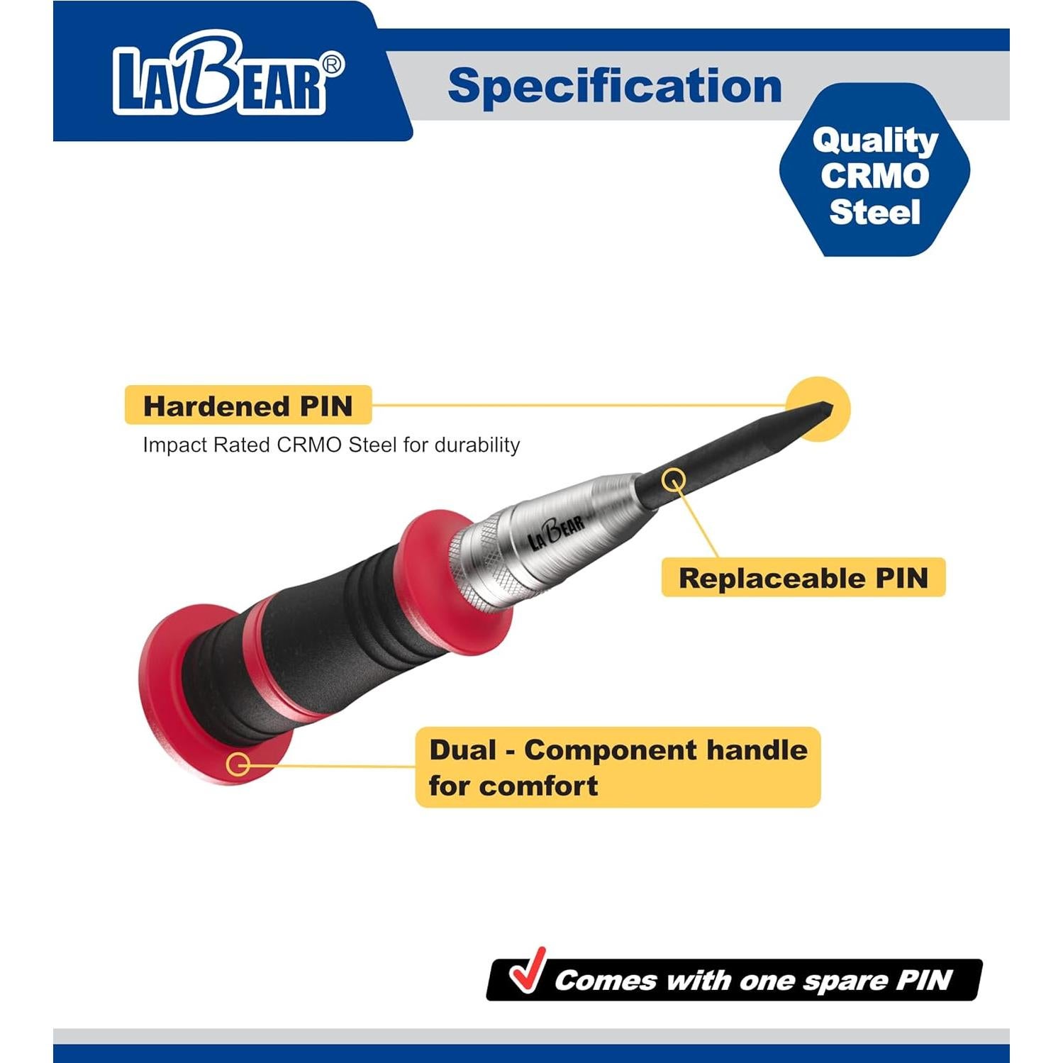 Punzón Automático de Centro LABEAR 15 cm con Punta de Acero S2