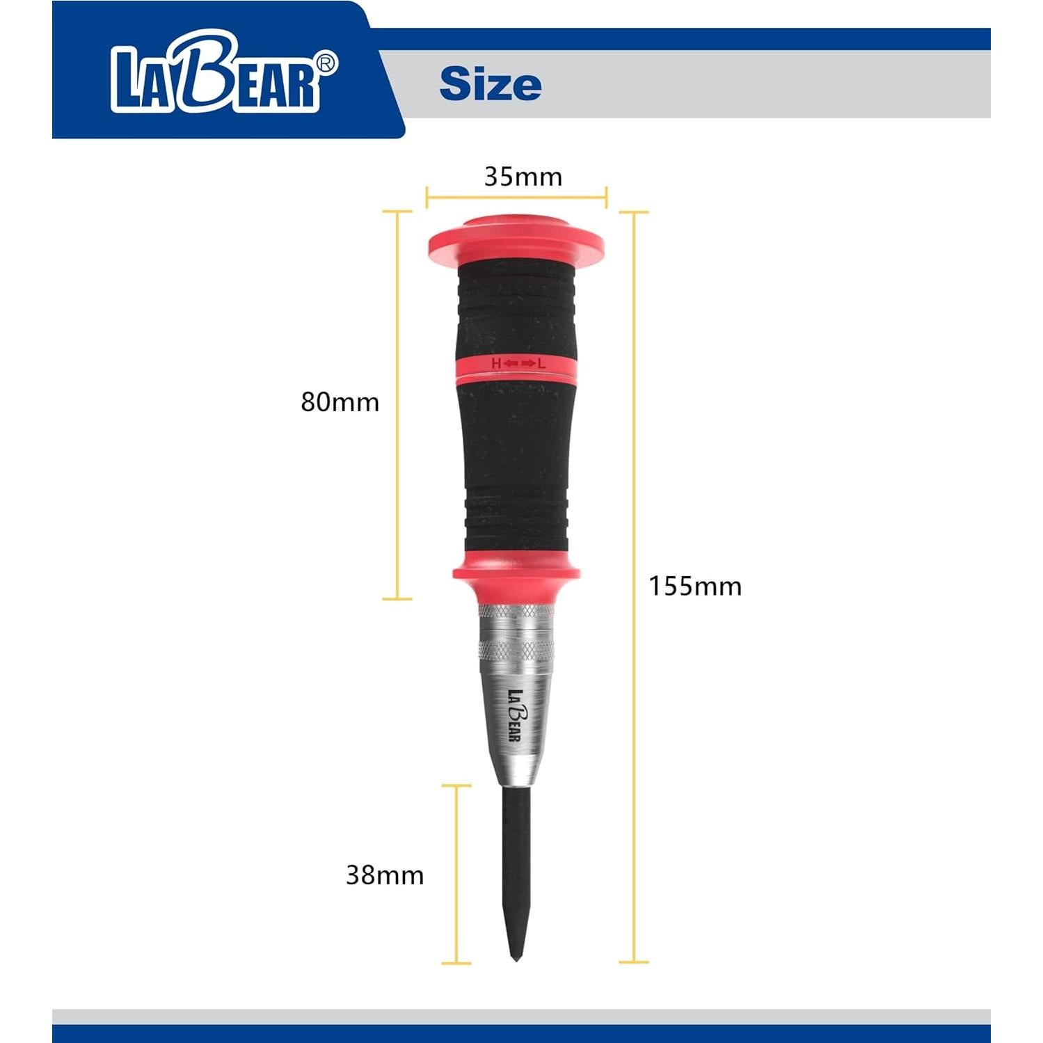 Punzón Automático de Centro LABEAR 15 cm con Punta de Acero S2