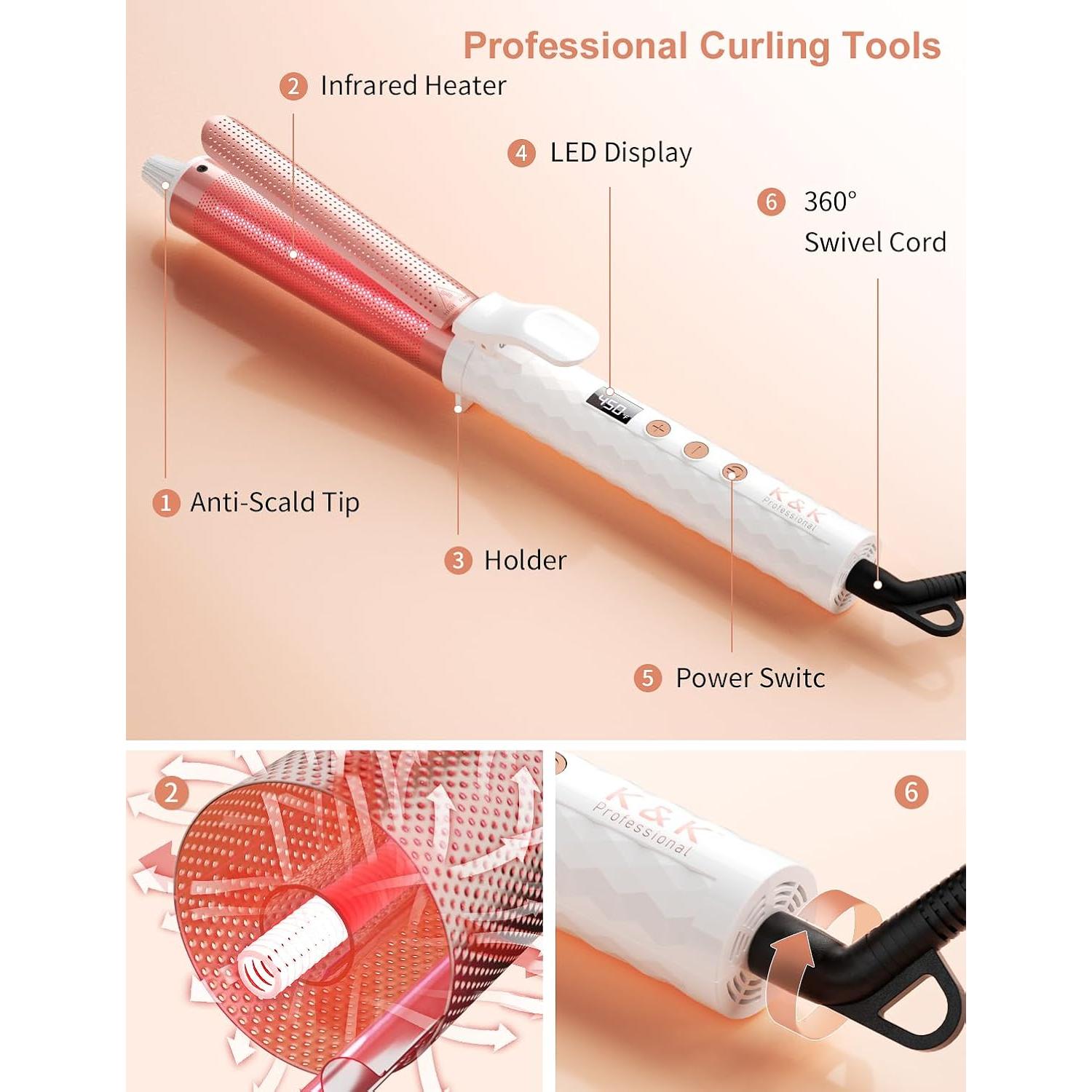 Rizador de Cabello Infrarrojo K&K 1.25" Cerámica Turmalina