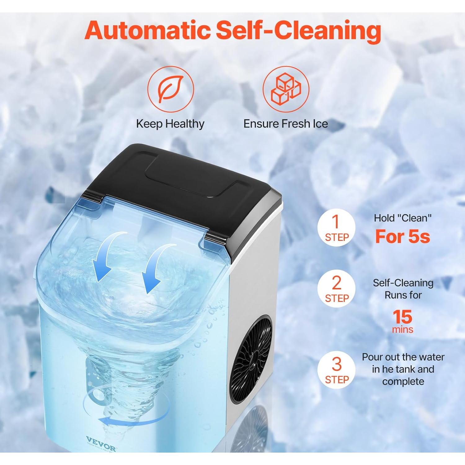 Máquina de Hielo Nugget VEVOR 15kg/24h Autolimpiante