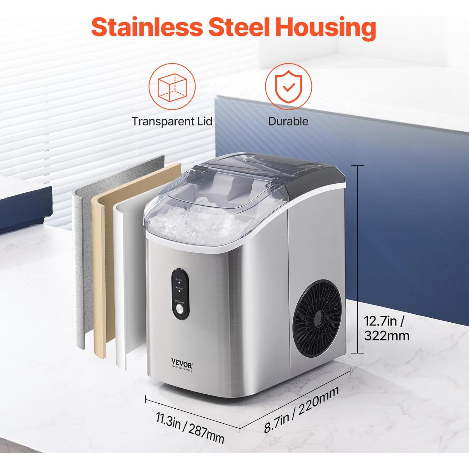 Máquina de Hielo Nugget VEVOR 15kg/24h Autolimpiante