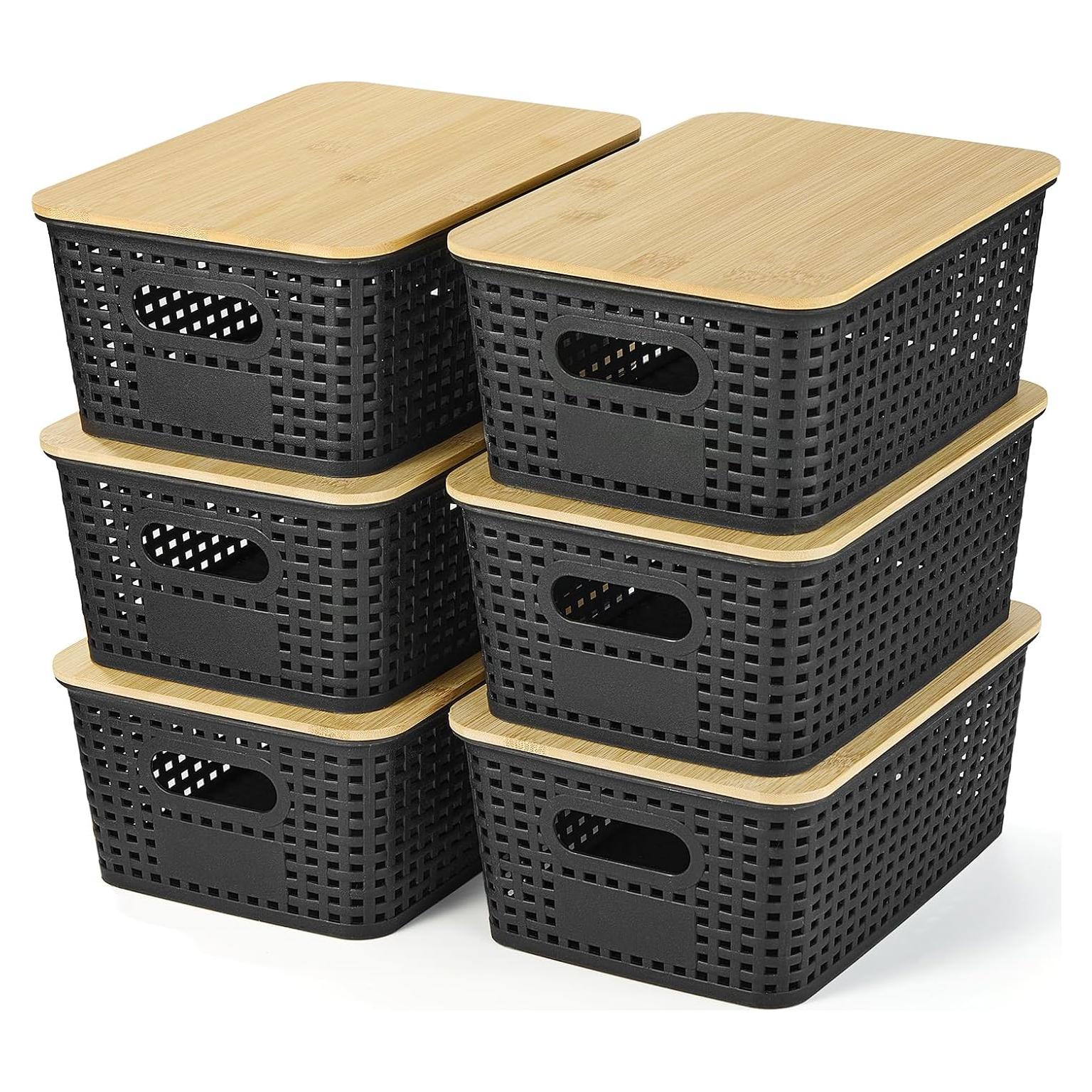 Cestas de Almacenamiento Apilables Ohmlove 6 Paquete 10L Negro