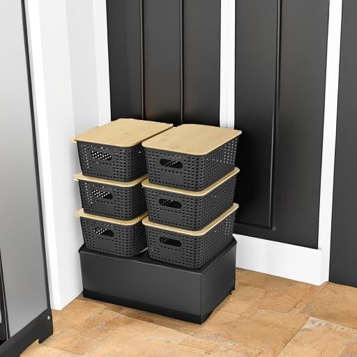 Cestas de Almacenamiento Apilables Ohmlove 6 Paquete 10L Negro