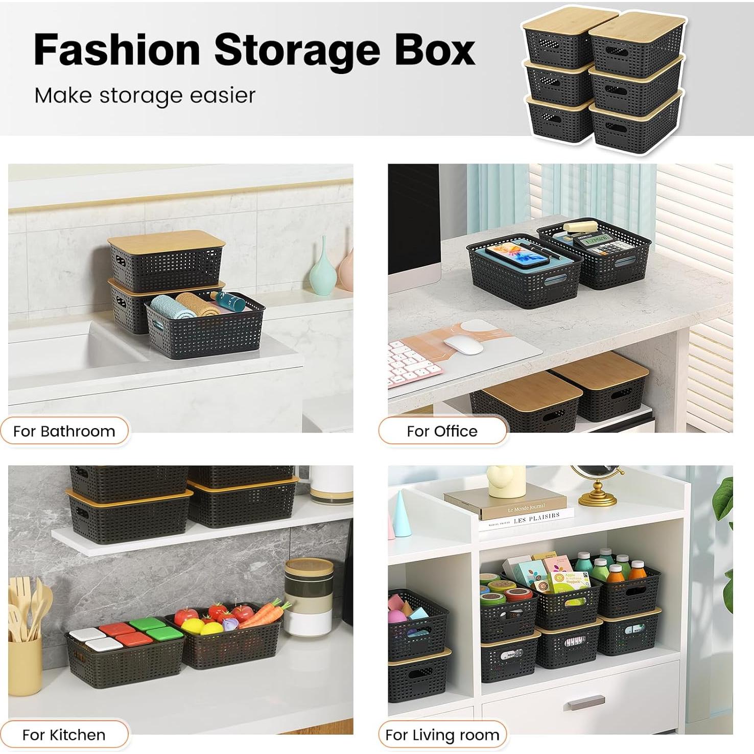 Cestas de Almacenamiento Apilables Ohmlove 6 Paquete 10L Negro