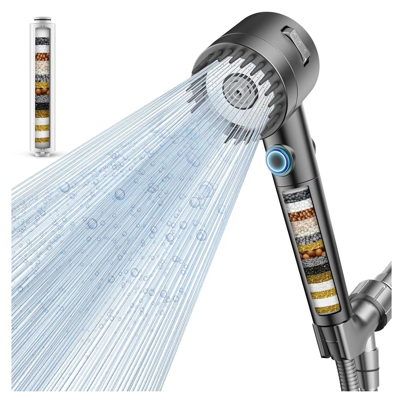 Cabezal de Ducha Filtrado Vatex con 5 Modos y Mango - Gris