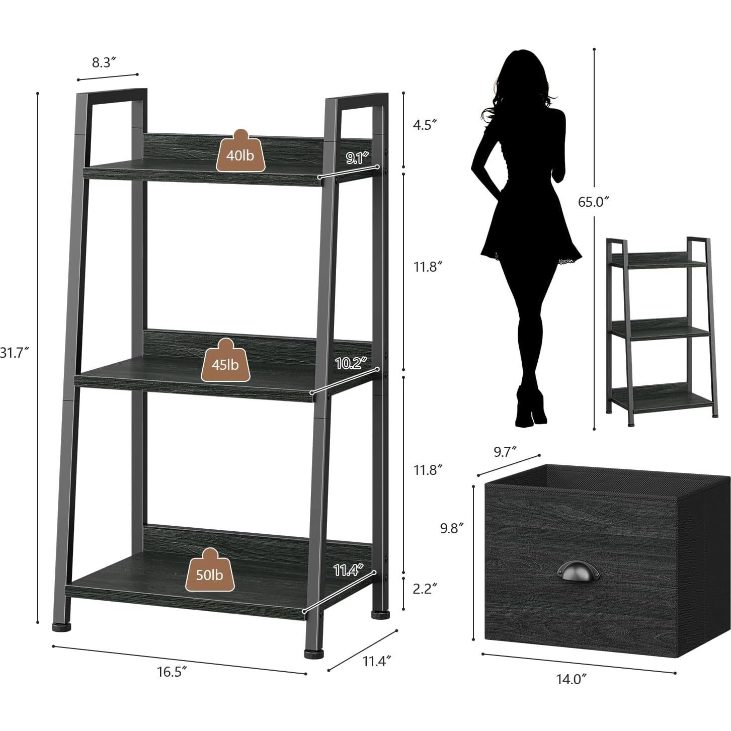 Estante de Escalera Furologee 3 Niveles Roble Negro Organizador