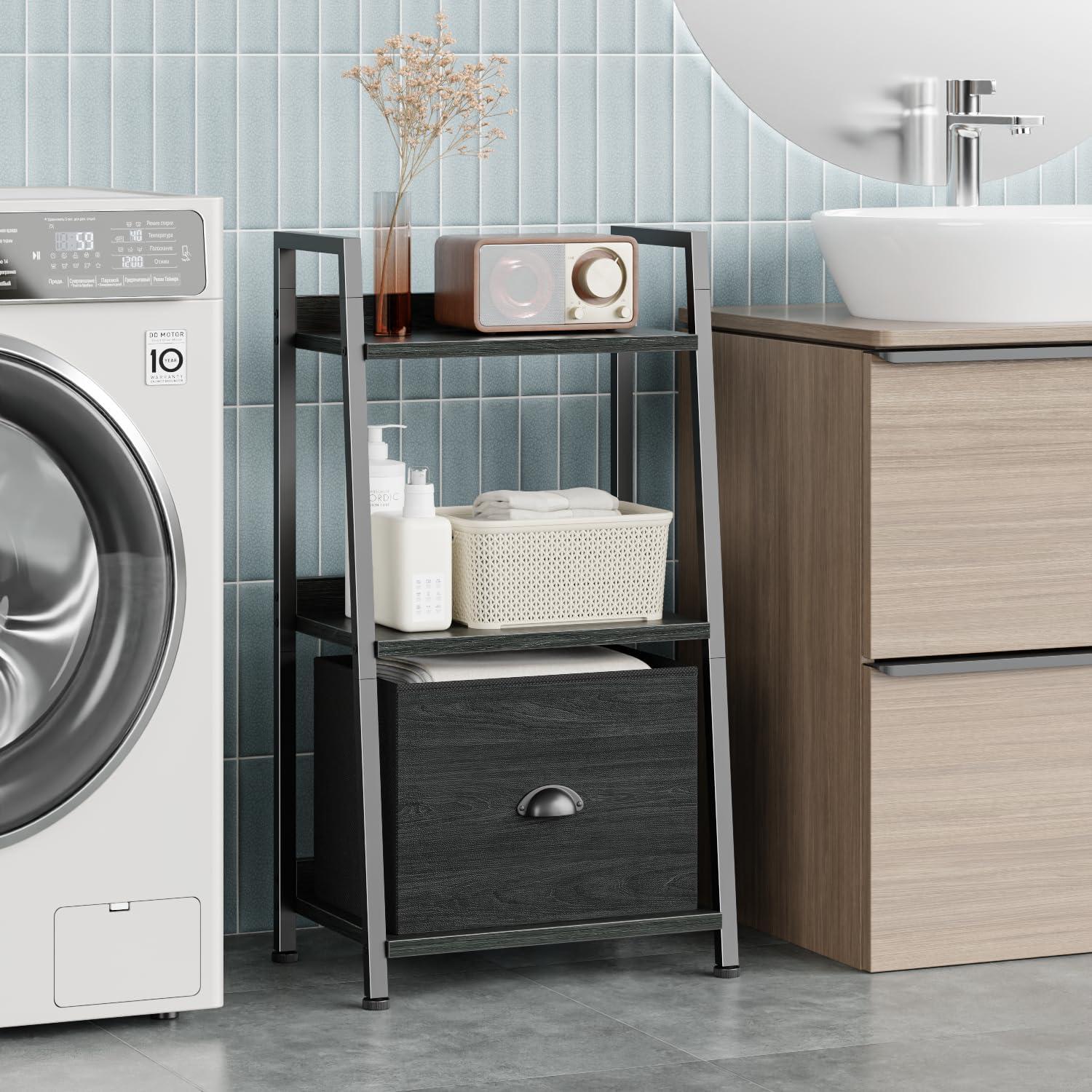 Estante de Escalera Furologee 3 Niveles Roble Negro Organizador