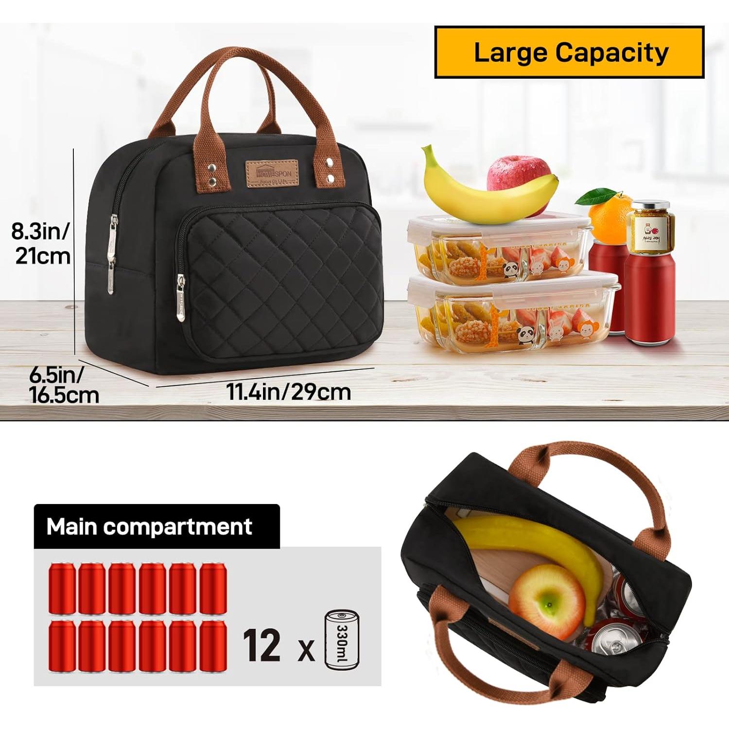 Bolsa de Almuerzo Aislada Buringer Negra 10L para Trabajo y Picnic