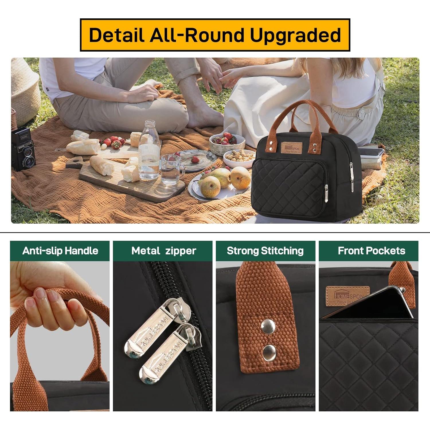 Bolsa de Almuerzo Aislada Buringer Negra 10L para Trabajo y Picnic