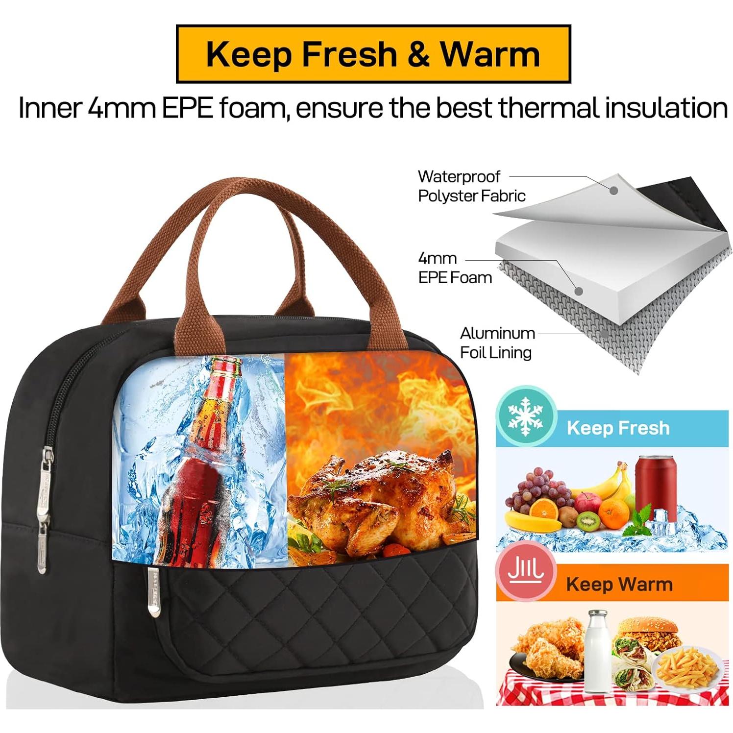 Bolsa de Almuerzo Aislada Buringer Negra 10L para Trabajo y Picnic