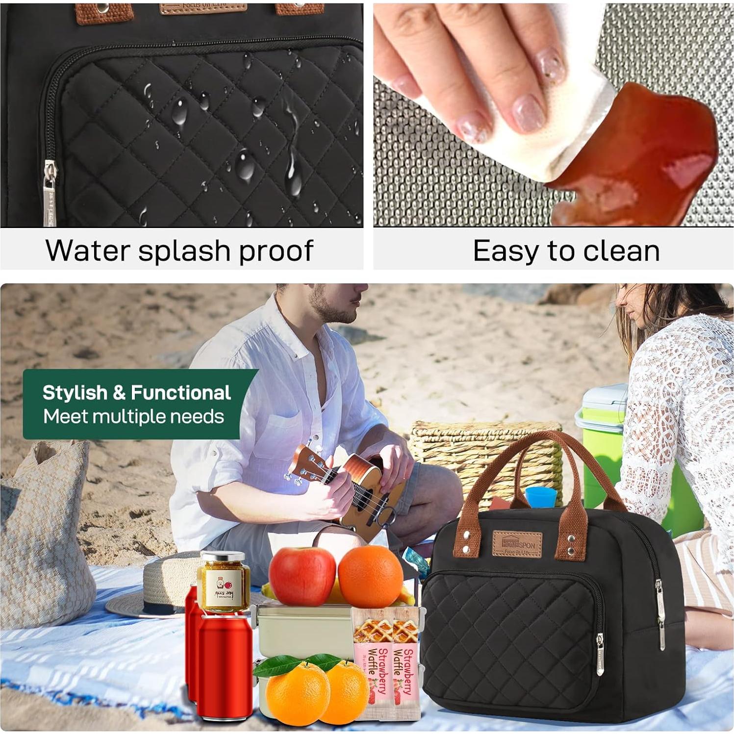 Bolsa de Almuerzo Aislada Buringer Negra 10L para Trabajo y Picnic