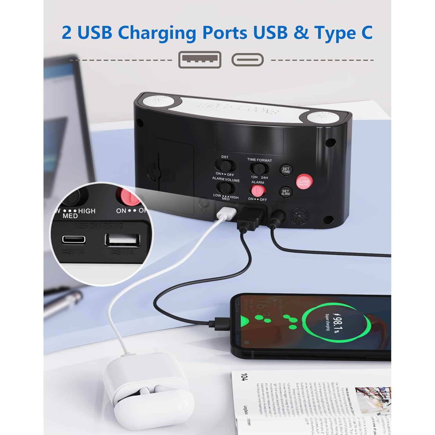 Reloj Despertador Digital Mesqool con Luz Nocturna y USB