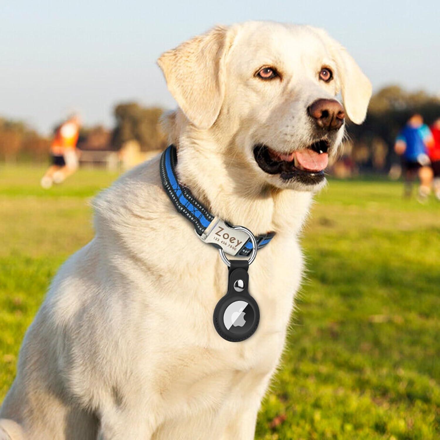Air Tag Keychain for Apple Airtags Holder, Leather Protective Case Airtag Tracker Cover with Key Ring Compatible AirTag Dog Collar (Black)