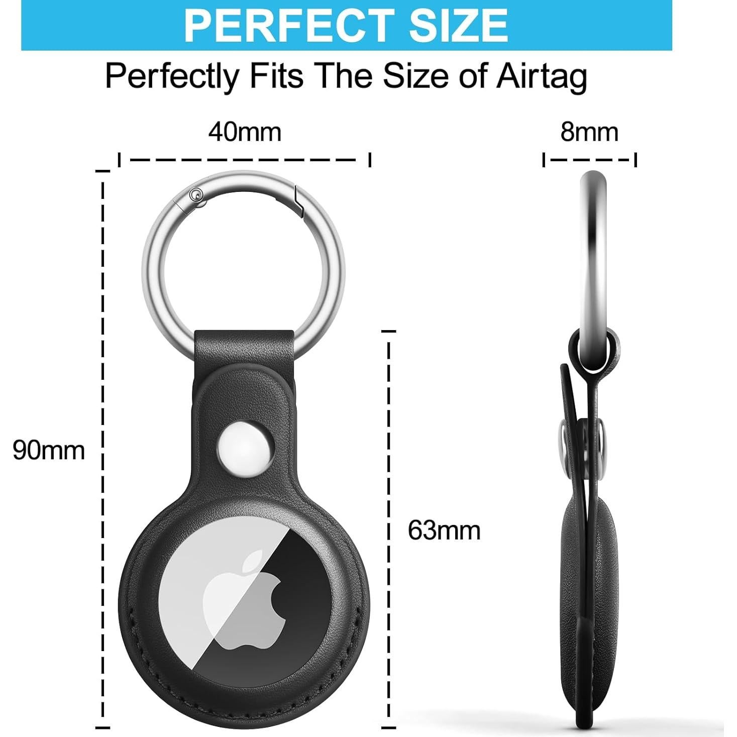 Air Tag Keychain for Apple Airtags Holder, Leather Protective Case Airtag Tracker Cover with Key Ring Compatible AirTag Dog Collar (Black)