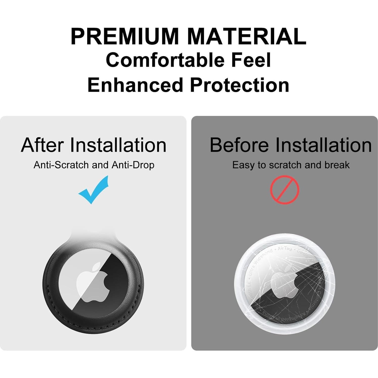 Air Tag Keychain for Apple Airtags Holder, Leather Protective Case Airtag Tracker Cover with Key Ring Compatible AirTag Dog Collar (Black)