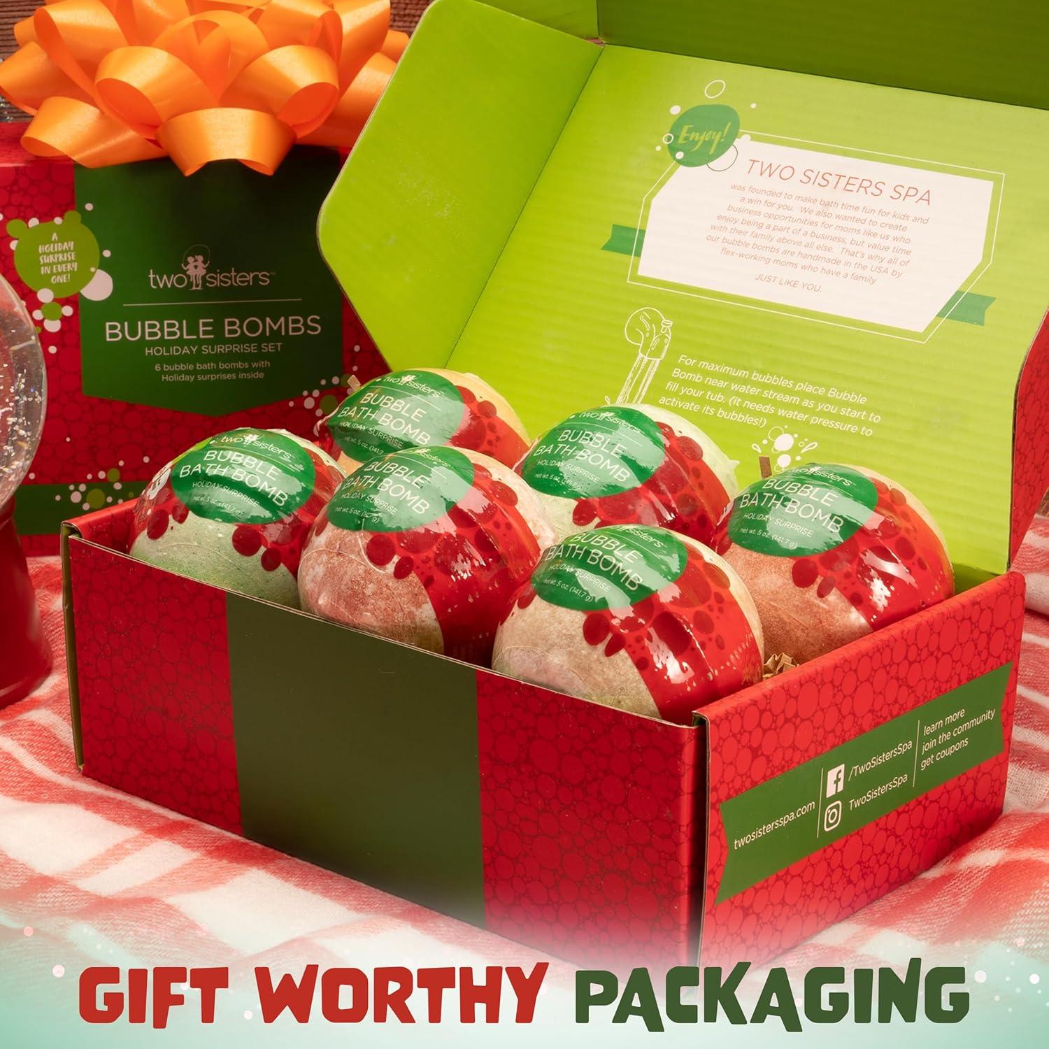 Bombas de baño navideñas Dos Hermanas - Paquete de 6 con juguetes