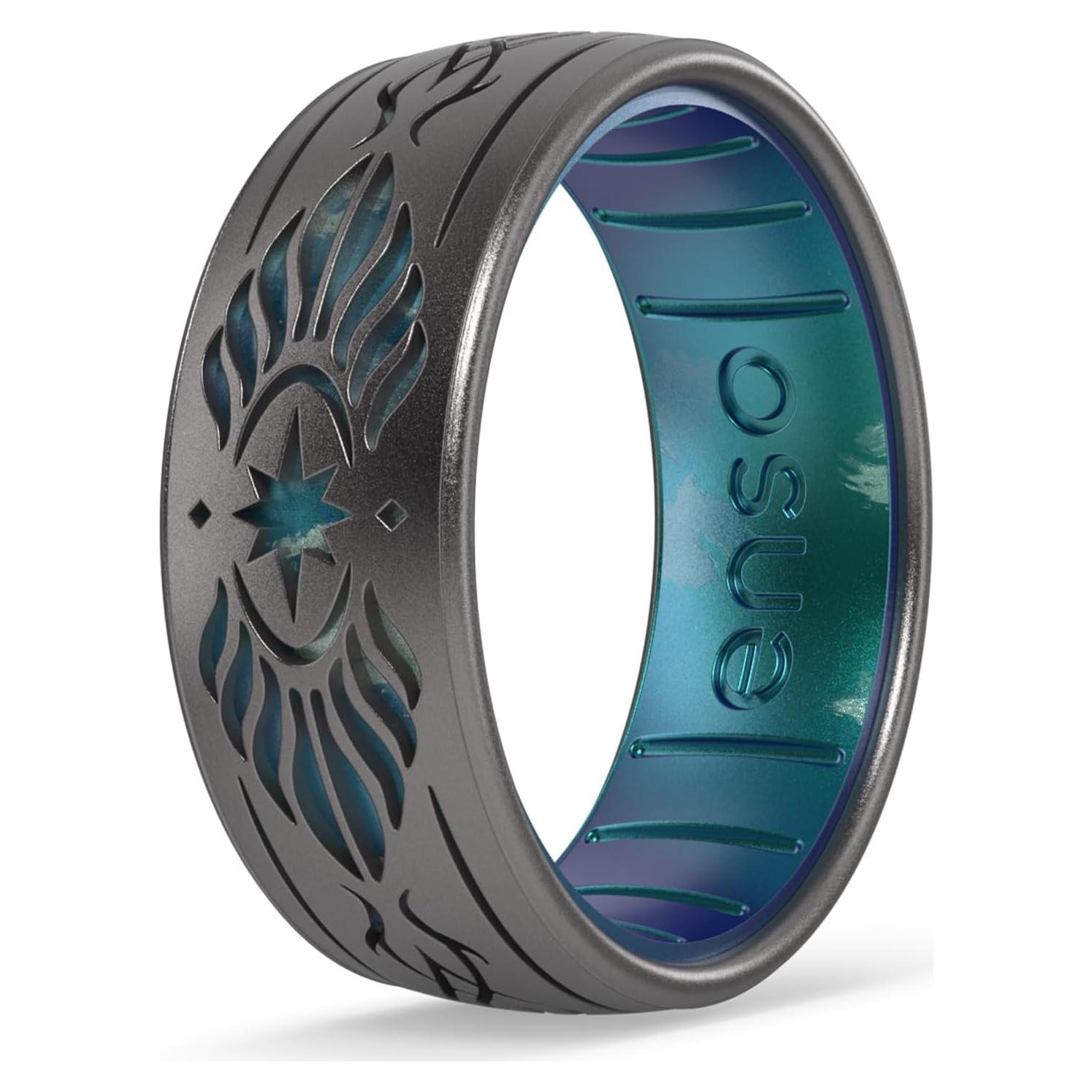 Anillo de Silicona Doble Tono Enso Rings Aragorn 6 - Platino/Bosque