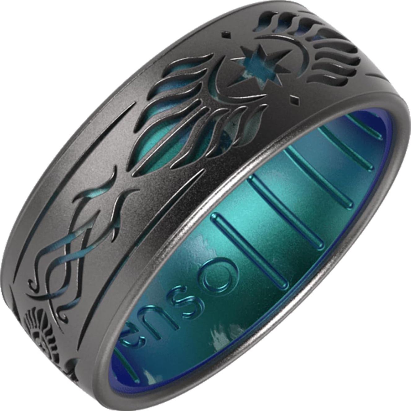 Anillo de Silicona Doble Tono Enso Rings Aragorn 6 - Platino/Bosque
