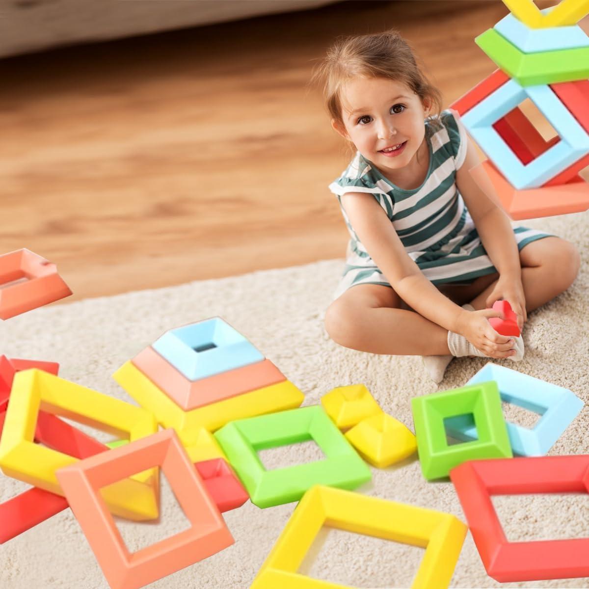 Large Building Blocks Set - 30 Giant Blocks for Stacking - Develops Hand Eye Coordination & Cognitive Skills - Ages 4-8 - Indoor & Outdoor Play