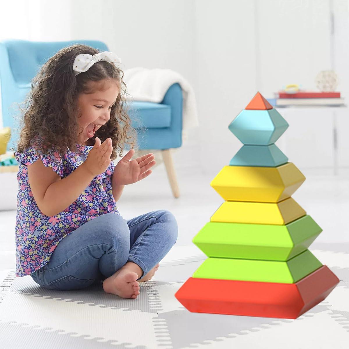 Large Building Blocks Set - 30 Giant Blocks for Stacking - Develops Hand Eye Coordination & Cognitive Skills - Ages 4-8 - Indoor & Outdoor Play