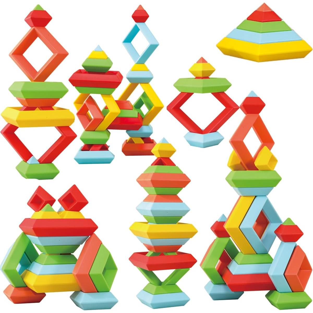 Large Building Blocks Set - 30 Giant Blocks for Stacking - Develops Hand Eye Coordination & Cognitive Skills - Ages 4-8 - Indoor & Outdoor Play