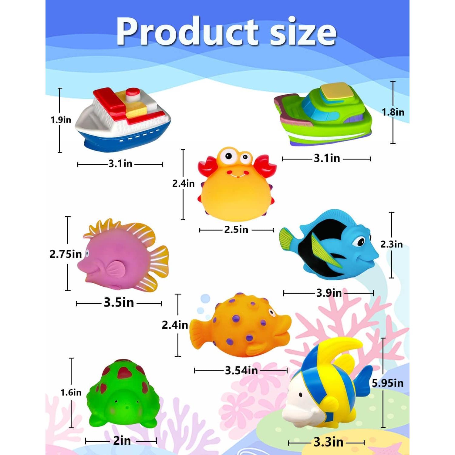 Juguetes de baño BSVZAIYN para bebés 6-12 meses - 8 piezas