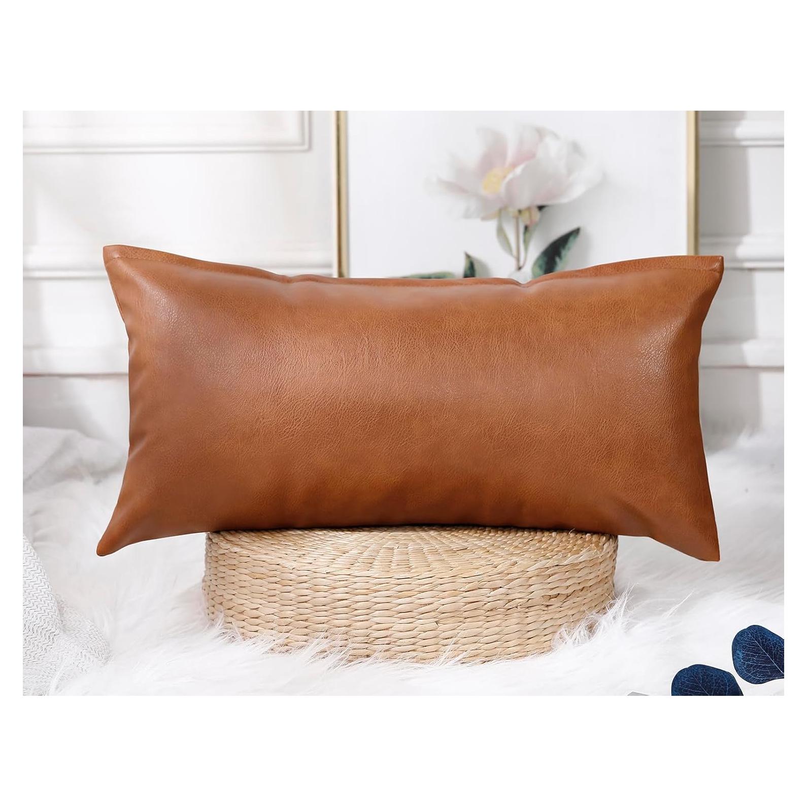Funda Almohada Lumbar 35x50 cm Cuero Sintético NUYECY Marrón