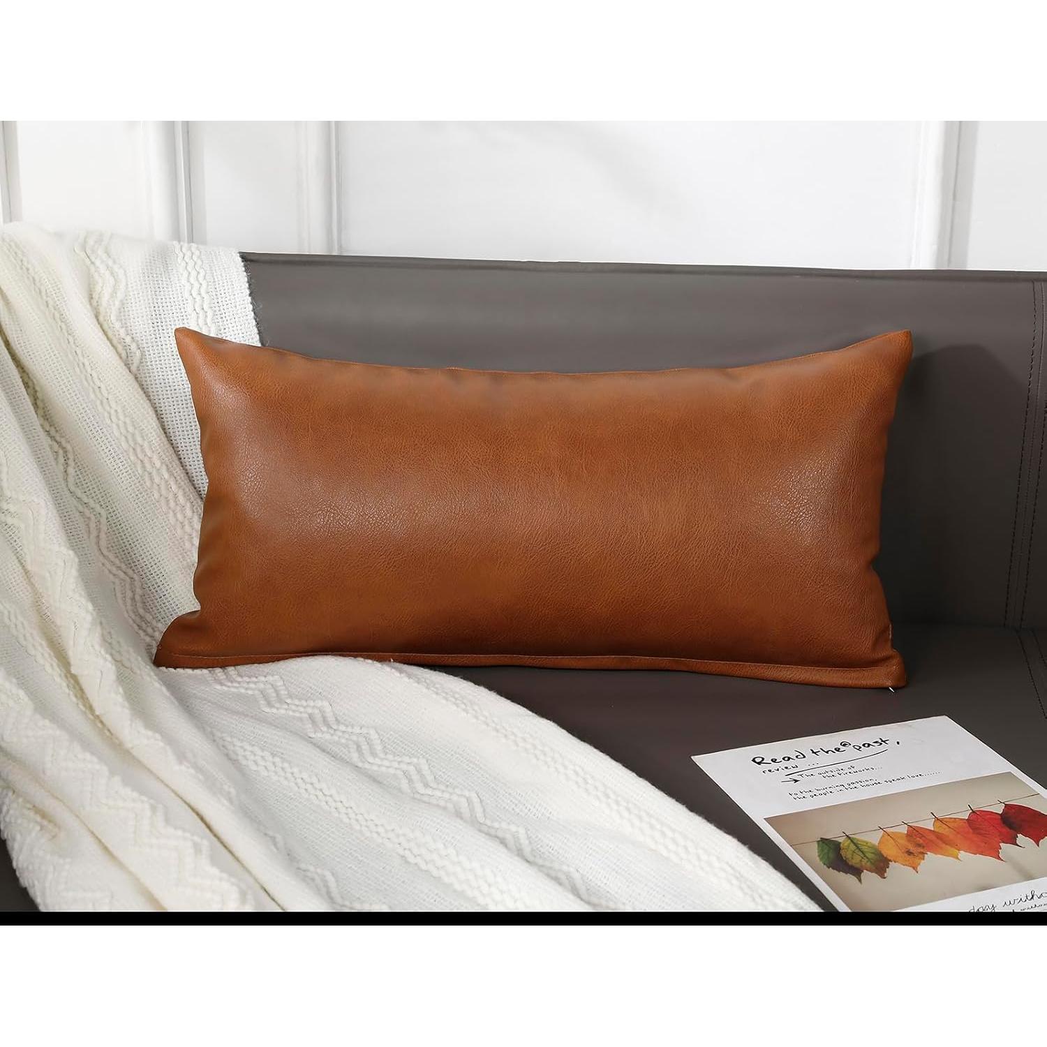 Funda Almohada Lumbar 35x50 cm Cuero Sintético NUYECY Marrón