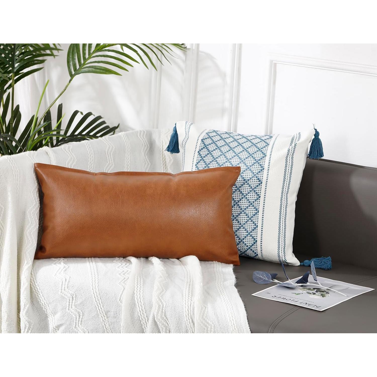 Funda Almohada Lumbar 35x50 cm Cuero Sintético NUYECY Marrón