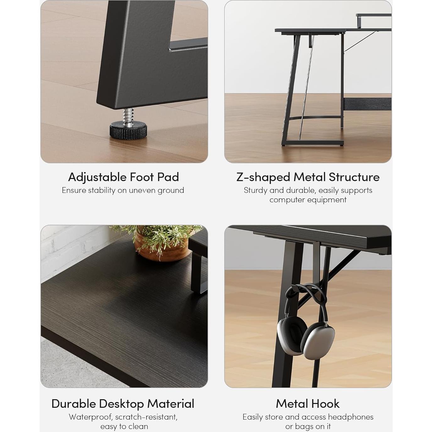 Escritorio de Juego en L CubiCubi 120 cm Negro para Oficina