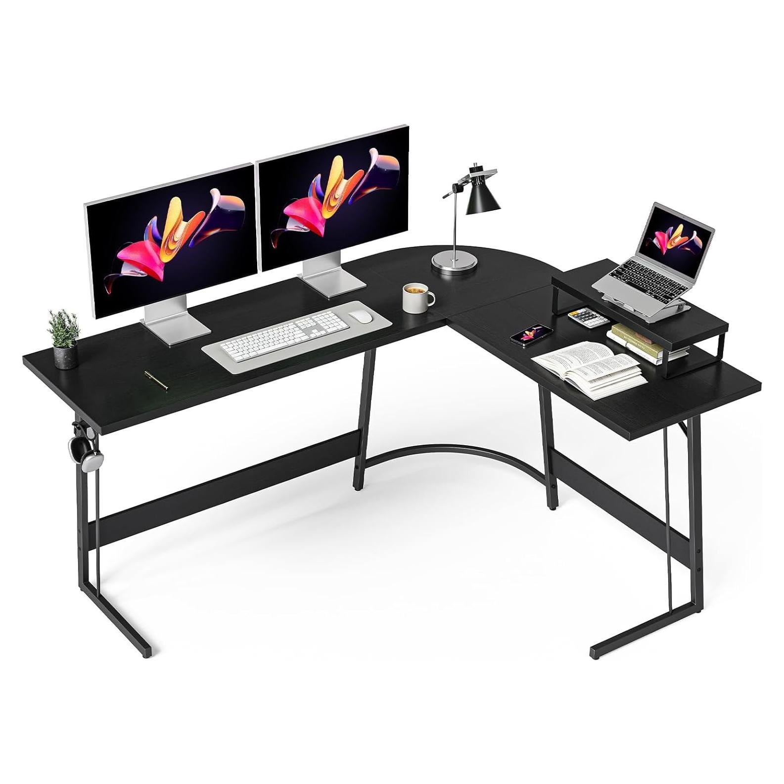 Escritorio de Juego en L CubiCubi 170 cm Negro con Soporte