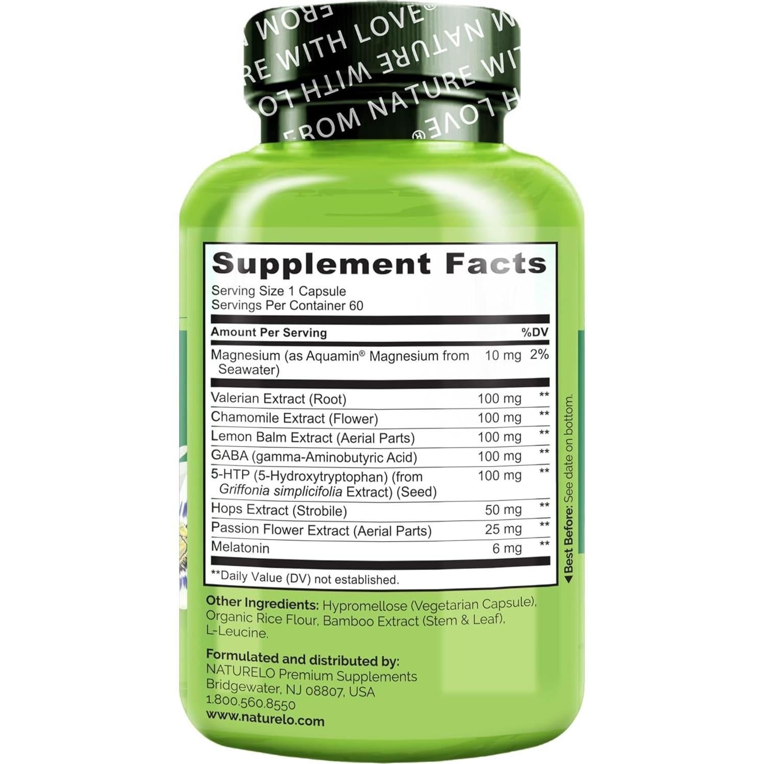 Suplemento Natural para Dormir NATURELO - 60 Cápsulas Veganas