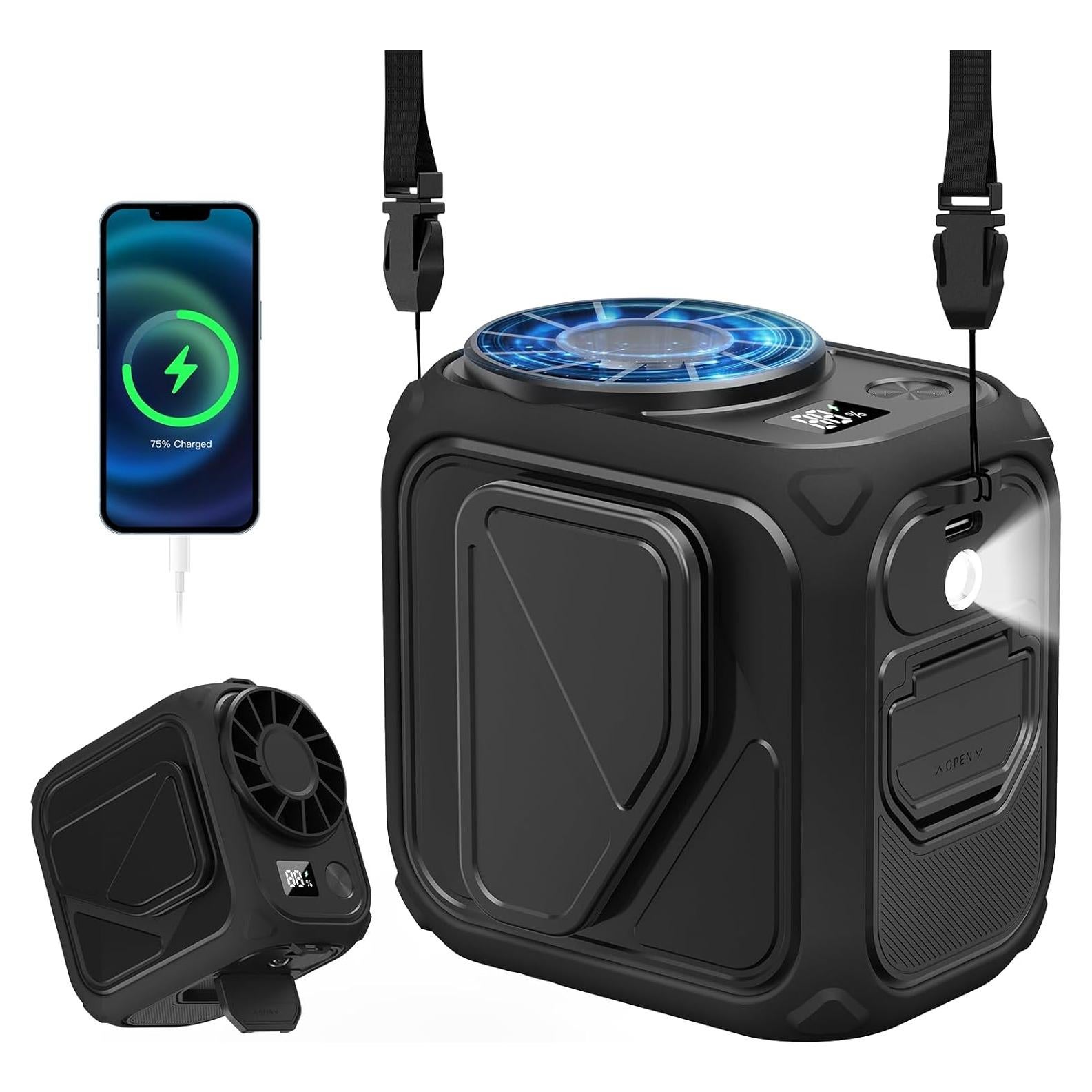 Ventilador de Cintura Portátil Yestono 10000mAh 5 Velocidades LED