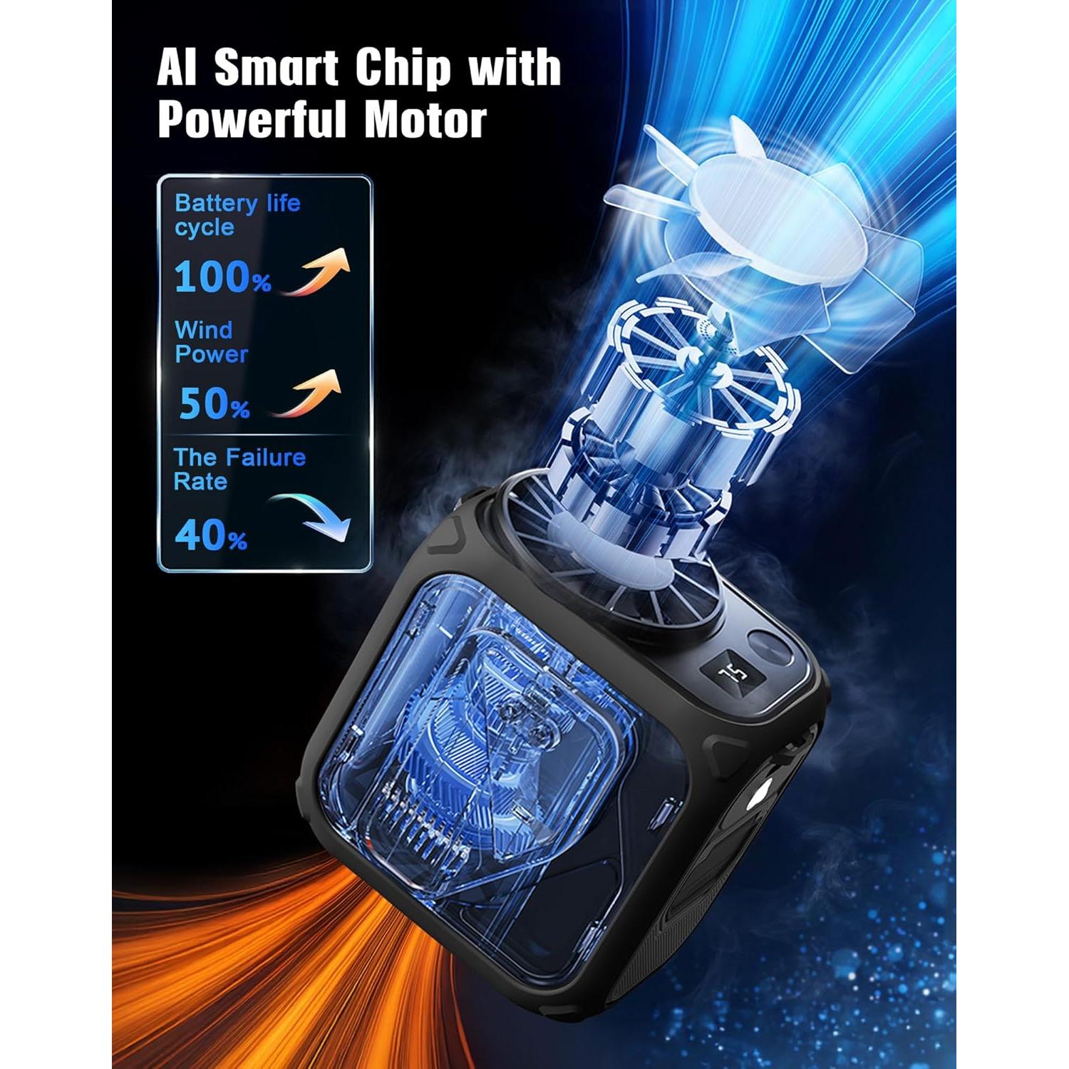 Ventilador de Cintura Portátil Yestono 10000mAh 5 Velocidades LED