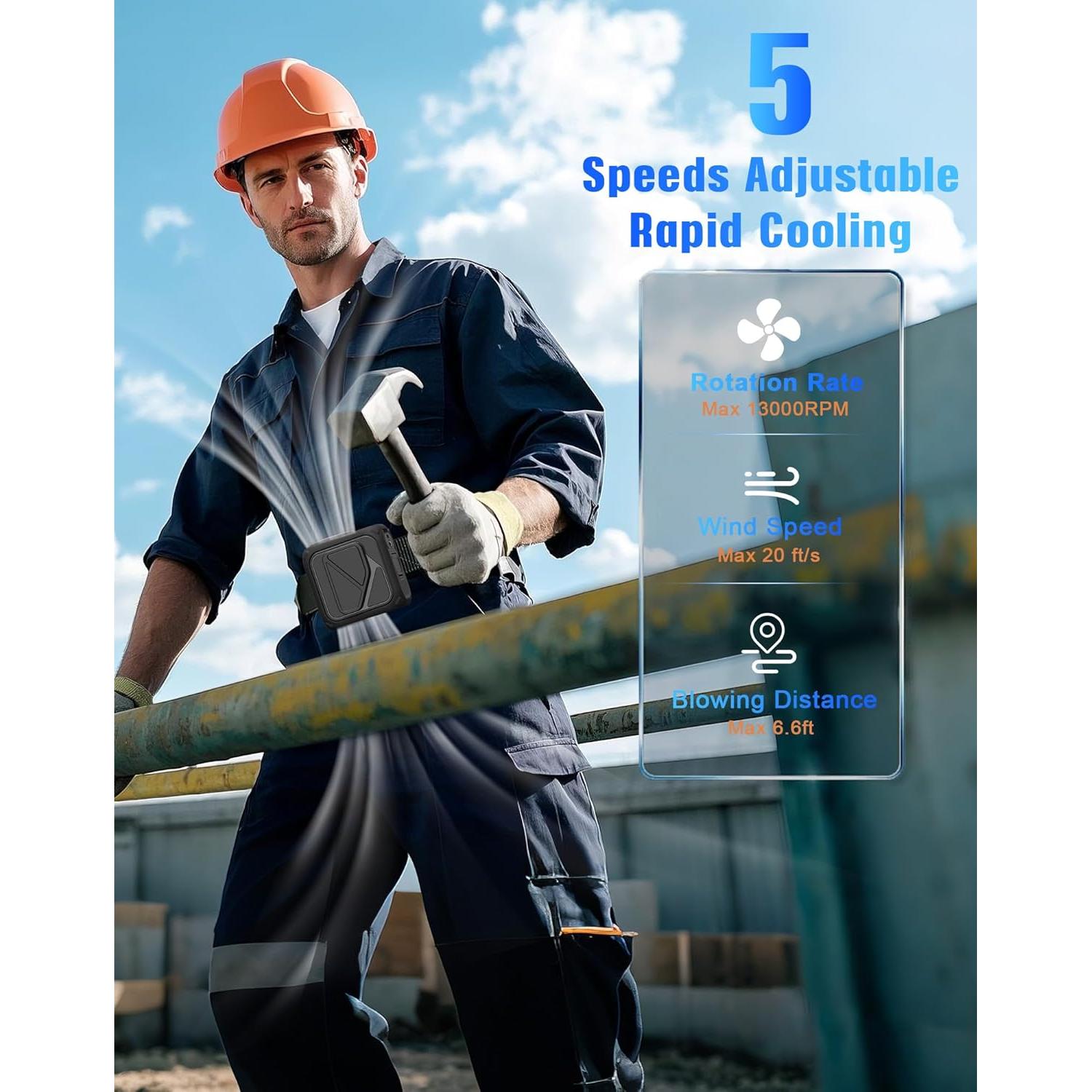 Ventilador de Cintura Portátil Yestono 10000mAh 5 Velocidades LED