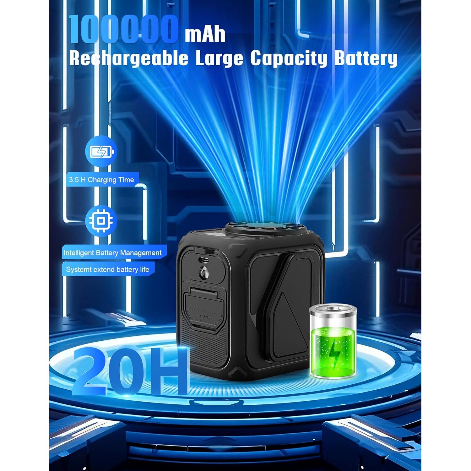 Ventilador de Cintura Portátil Yestono 10000mAh 5 Velocidades LED