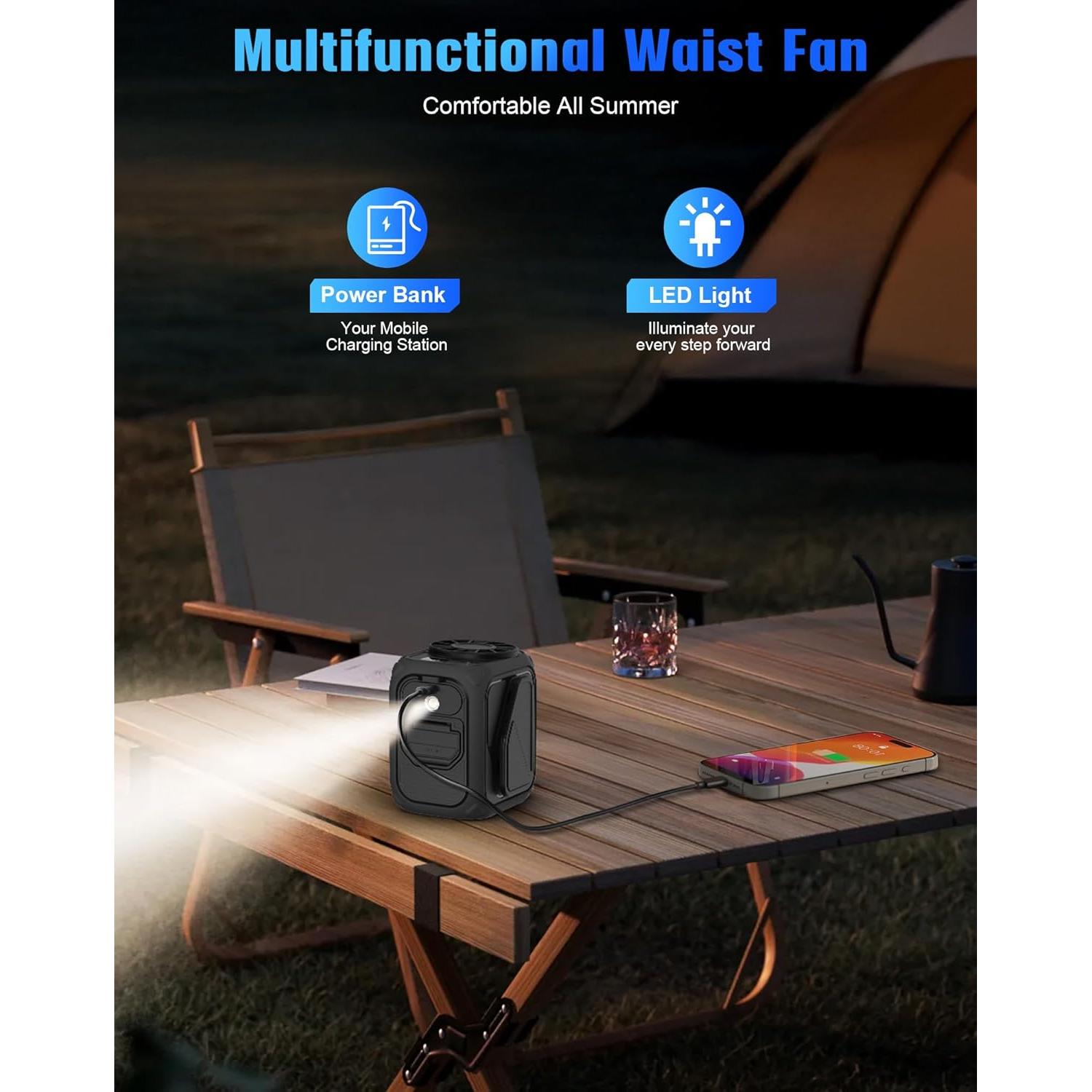 Ventilador de Cintura Portátil Yestono 10000mAh 5 Velocidades LED