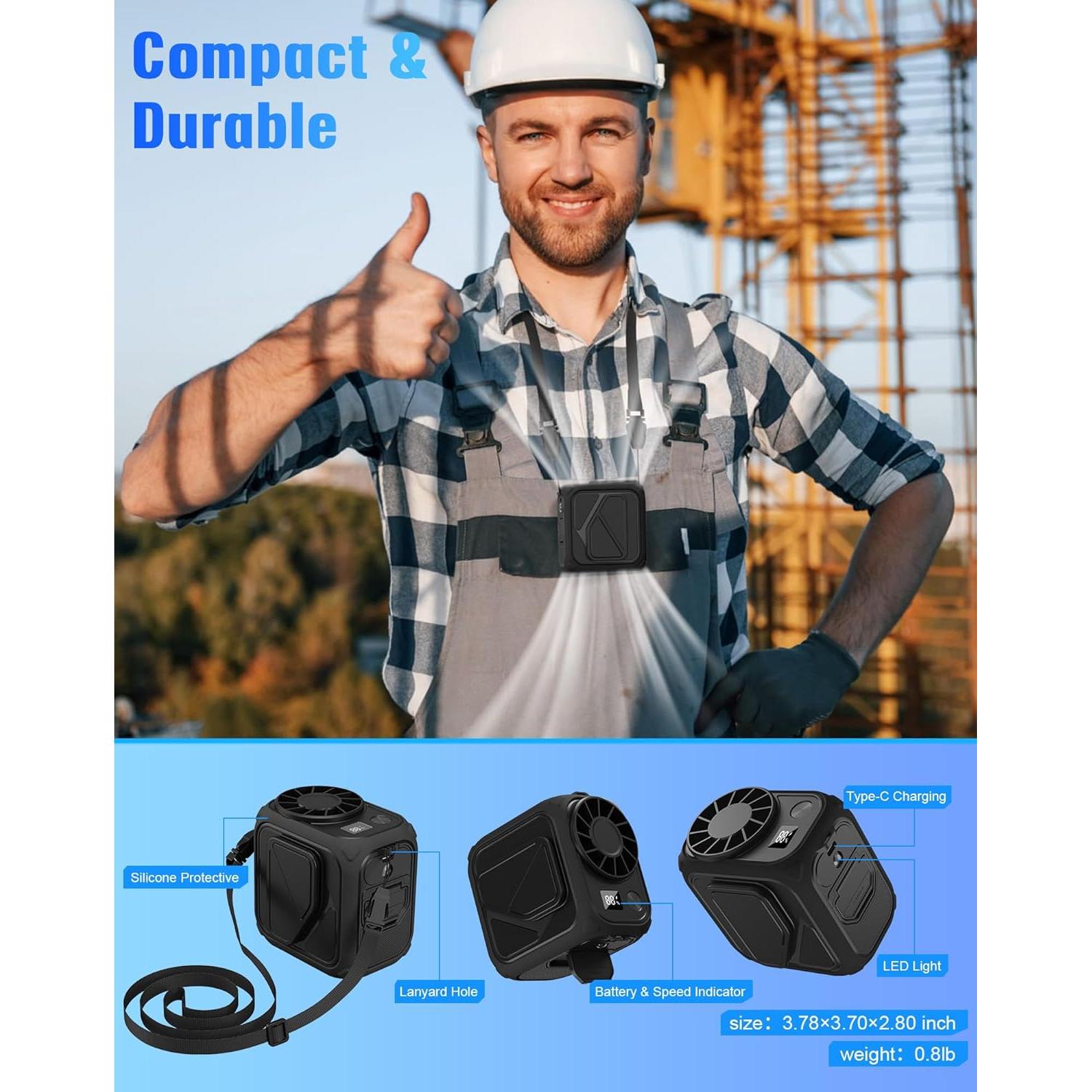 Ventilador de Cintura Portátil Yestono 10000mAh 5 Velocidades LED